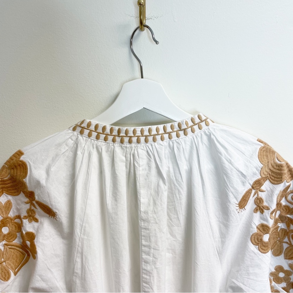 Julia Amory Short Sleeve Coatue Caftan Camel Embroidered Midi Dress - Picture 8 of 11